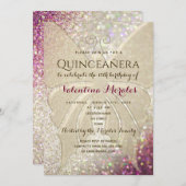 ピンクエレガントと金ゴールド誕生日招待状 招待状 (正面/裏面)