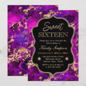 ピンクエレガントと金ゴールド銀河系大理石Sweet sixteen 招待状 (正面/裏面)