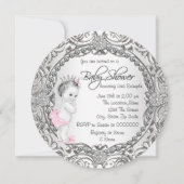 ピンクエレガントと銀の赤ん坊の女の子シャワー 招待状 (裏面)