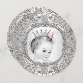 ピンクエレガントと銀の赤ん坊の女の子シャワー 招待状 (正面/裏面)