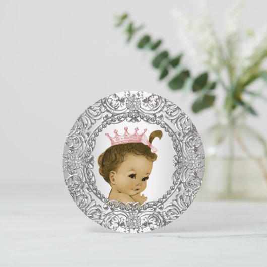 ピンクエレガントと銀の赤ん坊の女の子シャワー 招待状 (スタンド正面)