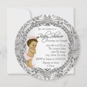 ピンクエレガントと銀の赤ん坊の女の子シャワー 招待状 (裏面)