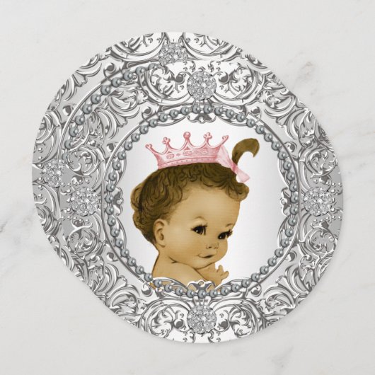 ピンクエレガントと銀の赤ん坊の女の子シャワー 招待状 (正面/裏面)