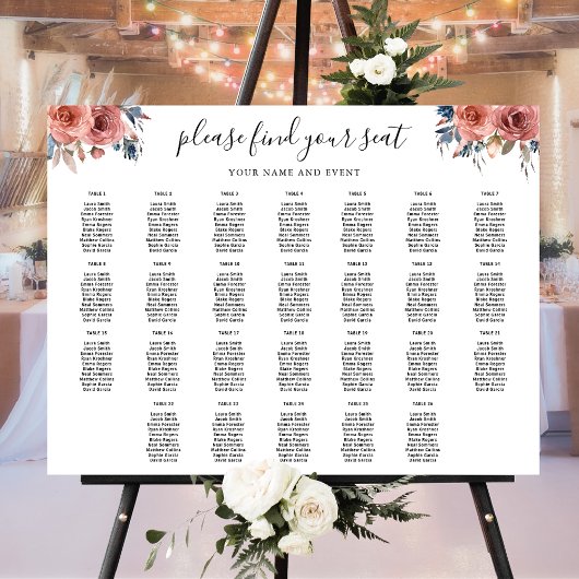 ピンクエレガントと青のフローラシーティングチャートの記号 ポスター