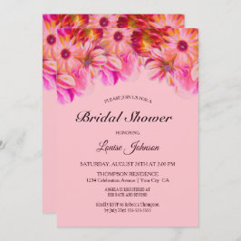 ピンクエレガントと黄色のフローラブライダルシャワー 招待状