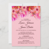 ピンクエレガントと黄色のフローラ結婚の 招待状 (正面)