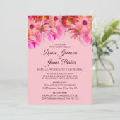 ピンクエレガントと黄色のフローラ結婚の 招待状 (スタンド正面)