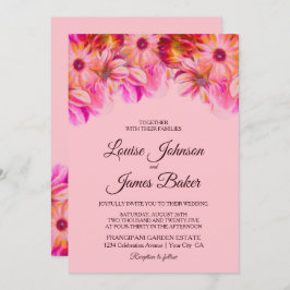 ピンクエレガントと黄色のフローラ結婚の 招待状