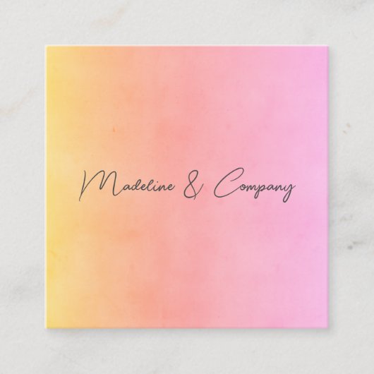ピンクエレガントと黄色のミニマリスト水の色のスクア スクエア名刺 (正面)