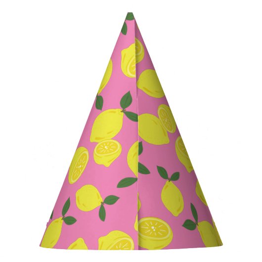 ピンクエレガントと黄色のレモンパターン パーティーハット (裏面)