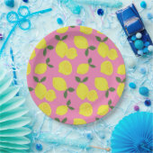 ピンクエレガントと黄色のレモンパターン ペーパープレート (パーティー)