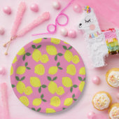 ピンクエレガントと黄色のレモンパターン ペーパープレート (パーティー)