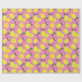 ピンクエレガントと黄色のレモンパターン ラッピングペーパー (フラット)