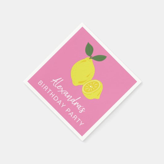 ピンクエレガントと黄色のレモンパーティー スタンダードカクテルナプキン (角)