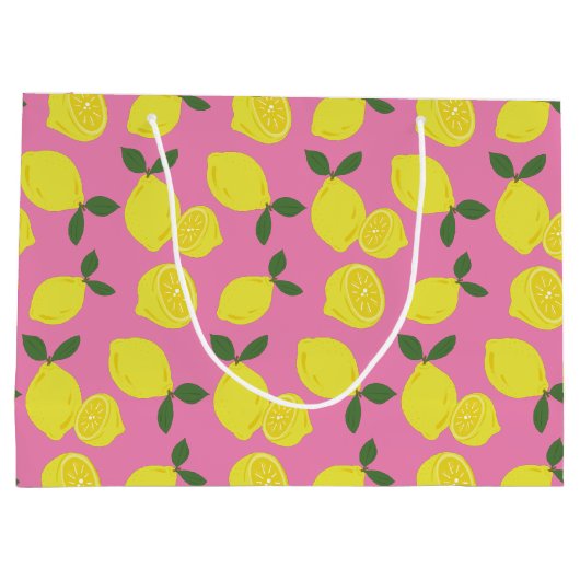 ピンクエレガントと黄色のレモン模様 ラージペーパーバッグ (裏面)