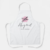 ピンクエレガントと黒のハサミ美容師サロン エプロン (正面)