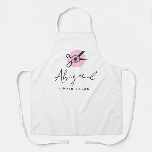ピンクエレガントと黒のハサミ美容師サロン エプロン (正面)