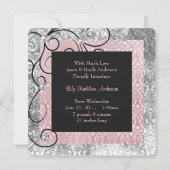 ピンクエレガントと黒のベビーガールフォト誕生 案内状 (裏面)