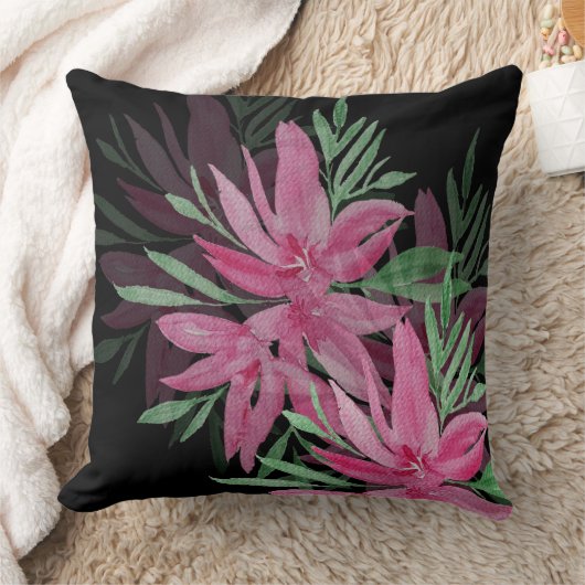 ピンクエレガントと黒のボホフローラ水色 クッション (ブランケット)