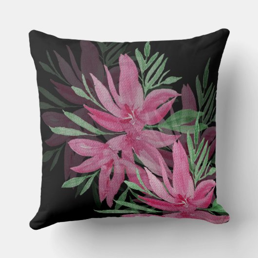 ピンクエレガントと黒のボホフローラ水色 クッション (裏面)