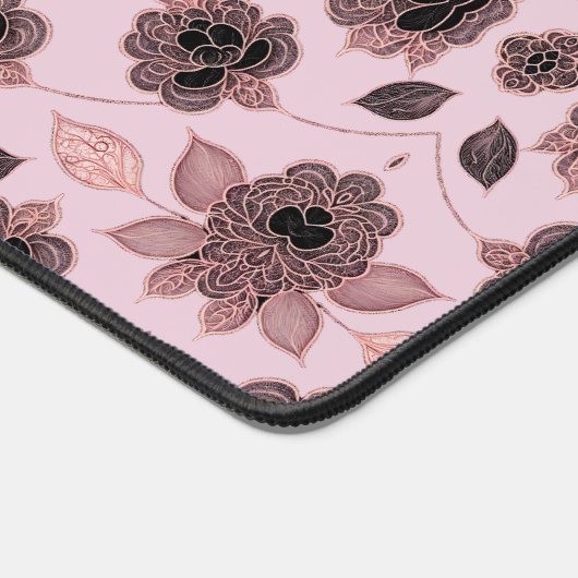 ピンクエレガントと黒のレースのヴィンテージスタイル デスクマット (コーナー)