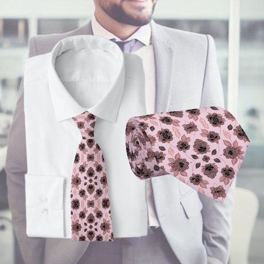 ピンクエレガントと黒のレースのヴィンテージスタイル ネクタイ