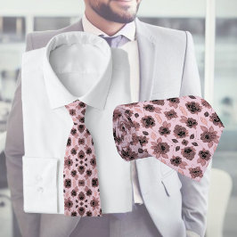 ピンクエレガントと黒のレースのヴィンテージスタイル ネクタイ