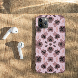 ピンクエレガントと黒のレースのヴィンテージスタイル iPhone 11 PRO MAXケース