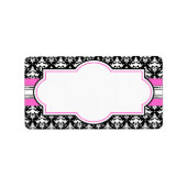 ピンクエレガントと黒の印刷可能住所 シール (正面)