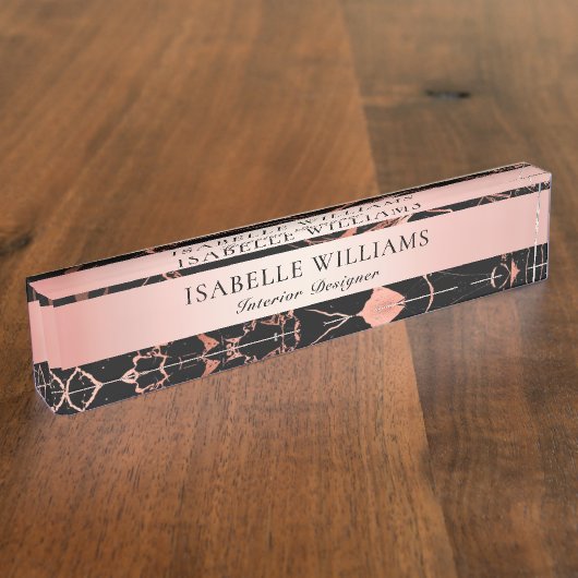 ピンクエレガントと黒の大理石 デスクネームプレート (側面)