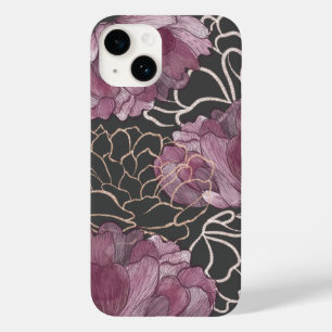 ピンクエレガントと黒の牡丹の花柄 Case-Mate iPhone 14ケース
