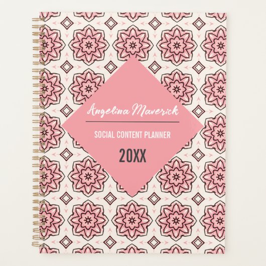 ピンクエレガントと黒の花柄 プランナー手帳 (正面)