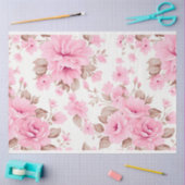 ピンクエレガントのかわいらしヴィンテージスタイル花模様 薄葉紙 (クラフト)