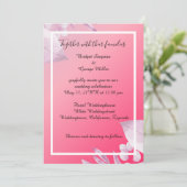 ピンクエレガントのさくらんぼの花が緑結婚色 招待状 (スタンド正面)