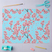ピンクエレガントのさくらんぼ咲くスカイブルークリスマス 薄葉紙 (クラフト)