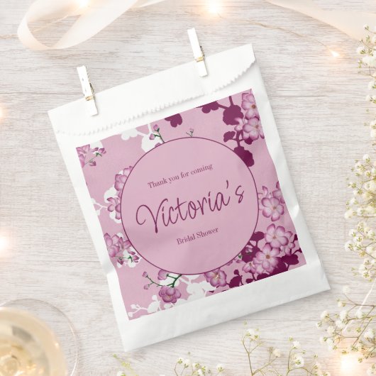 ピンクエレガントのさくらんぼ花アフタヌーンティー フェイバーバッグ (クリップ留めされた状態)