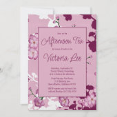 ピンクエレガントのさくらんぼ花アフタヌーンティー 招待状 (正面)