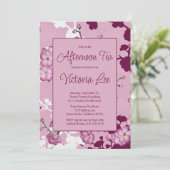 ピンクエレガントのさくらんぼ花アフタヌーンティー 招待状 (スタンド正面)
