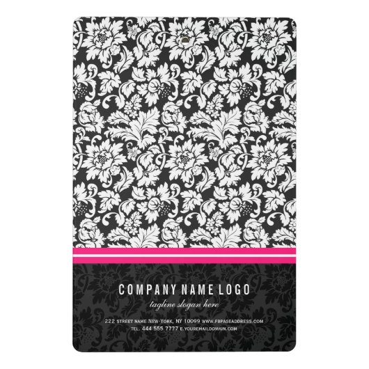 ピンクエレガントのを持つ白黒ダマスクストライプ ミニクリップボード (裏面)