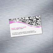 ピンクエレガントのアクセントを持つ白黒のダマスク マグネット名刺 (インサイチュ)