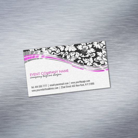 ピンクエレガントのアクセントを持つ白黒のダマスク マグネット名刺 (インサイチュ)