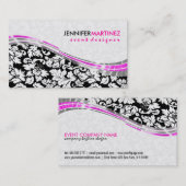 ピンクエレガントのアクセントを持つ白黒のダマスク 名刺 (正面/裏面)