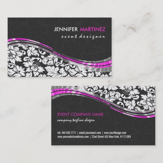 ピンクエレガントのアクセント付きグレーと白のマスク 名刺 (正面/裏面)