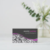 ピンクエレガントのアクセント付きグレーと白のマスク 名刺 (スタンド正面)