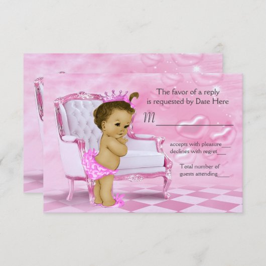 ピンクエレガントのアフリカ系アメリカ人ベビーシャワーRSVP 出欠カード (正面/裏面)