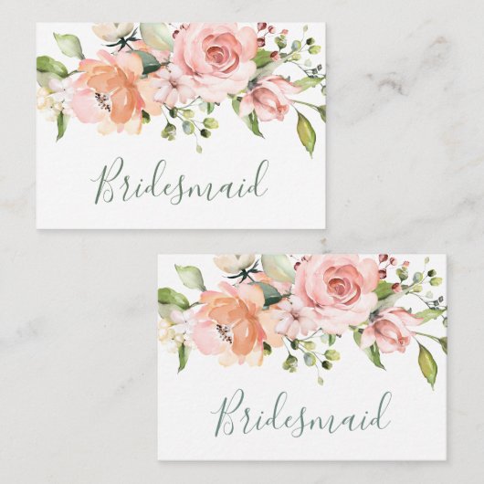 ピンクエレガントのアプリコットバラのブ結婚リーデスメイド プレイスカード (正面/裏面)