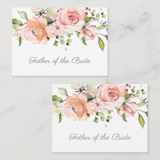 ピンクエレガントのアプリコットバラの花嫁の父 プレイスカード (正面/裏面)