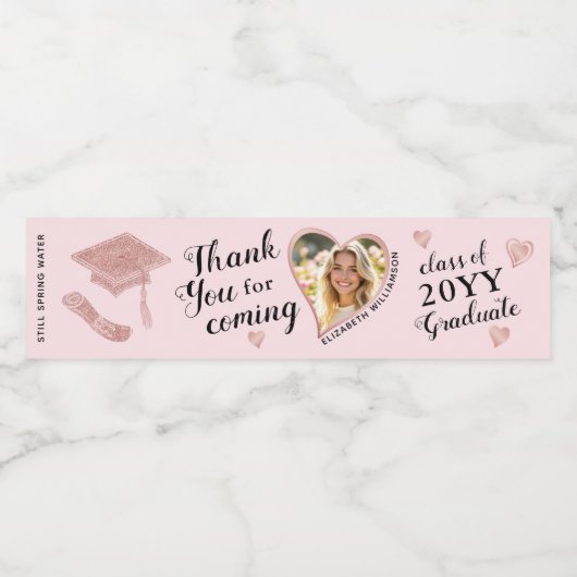 ピンクエレガントのカスタム写真卒業 ペットボトルラベル (シングルラベル)