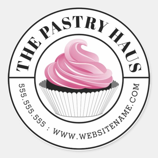 ピンクエレガントのカップケーキカーブ文字 ラウンドシール (正面)