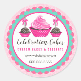 ピンクエレガントのカップケーキケーキポップホタテ旗 ラウンドシール